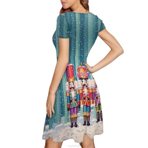 Image of POLERO Sunflower Dress for Women Floral Summer Dresses Short Sleeve Casual Sundresses Midi Dresses