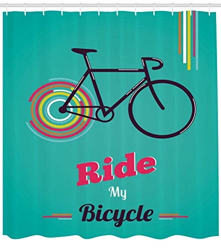 ABAKUHAUS Vintage Shower Curtain, Ride My Bicycle Theme Poster Style Retro Bike Hipster Art Illustration - Image 2