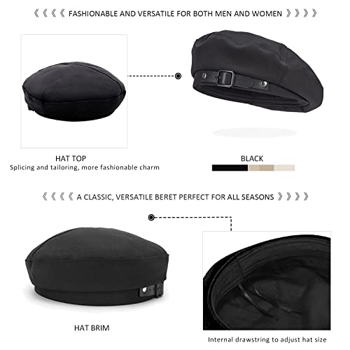Black Beret Hats For Women Girls Solid Color Simple French Artist Leather Beret Cap #TOP2