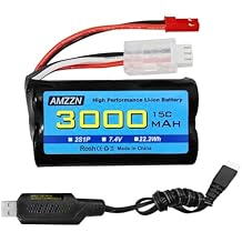 7.4V 3000mAh 15C 2S JST-2P Plug Li-ion Battery with USB Charging Cable for RC Car, Truck, Ship, Drone & Engineering Vehicle Backup Battery