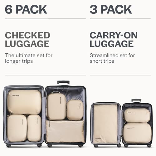 Ultralight Compression Packing Cubes - Lightweight Travel Organizers for Suitcases and Luggage (6-Pack, Beige) - Image 5