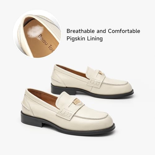 Image of BEAU TODAY Platform Loafers for Women,Chunky Loafers Women,Leather Comfortable Shoes,Lug Sole Metal Buckle Business Work Shoes Black