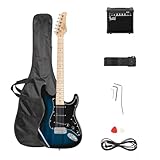Bonnlo Full Size Electric Guitar Kit for Music Lover Beginner with 20W Guitar Amplifier, Guitar Bag, Cable, Strap, Pick, Tremolo Bar, Tool (Blue)