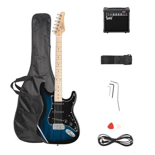 Bonnlo - Bonnlo Full Size Electric Guitar Kit for Music Lover Beginner with 20W Guitar Amplifier, Guitar Bag, Cable, Strap, Pick, Tremolo Bar, Tool (Blue)