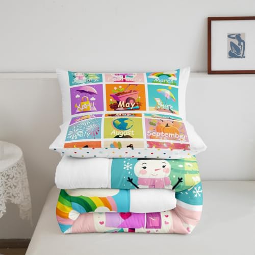 Image of Feelyou Kids Educational Duvet Insert Queen Size, Months Comforter Set Boys Girls Learning Bedding Set Kindergarten Teens Bedroom Decor Microfiber Bed Set