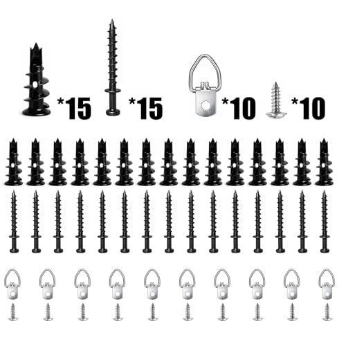 Image of 30pcs Self-Drilling Black Drywall Anchor and Double-Headed Screws Kit - 15 Metal Wall Anchors ,15 Bear Claw Wall Picture Screws for D-Rings, 4-in-1 Hanging Hooks for Sawtooth, Wire, Keyholes
