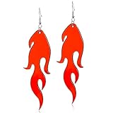 Transparent Acrylic Flame Dangle Drop Earrings Dainty Multicolor Neon Flames Hook Earrings Punk Rock Hip Hop Fire Element Earrings for Women Hollow Jewelry Gifts Cosplay Costume Accessories (Mirror Red)