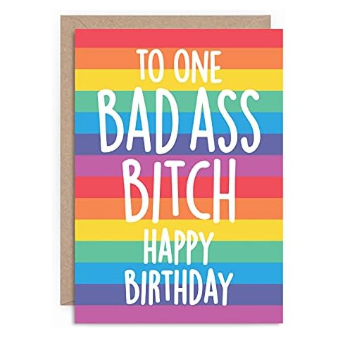 Birthday Card Funny Rude Friend Wife Girlfriend Sister Lesbian Gay LGBT Feminist Pride Girl Power Greeting For Her TO ONE BAD ASS BITCH Cover