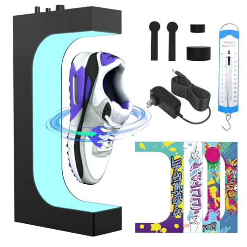 WHDPETS Levitating Sneaker Display Stand, 360° Floating Shoe Display with Adjustable Gram/Color/Spin, DIY Stickers Included, Magnet Display for Collector/Shop Exhibition/Home Decoration, Jet Black
