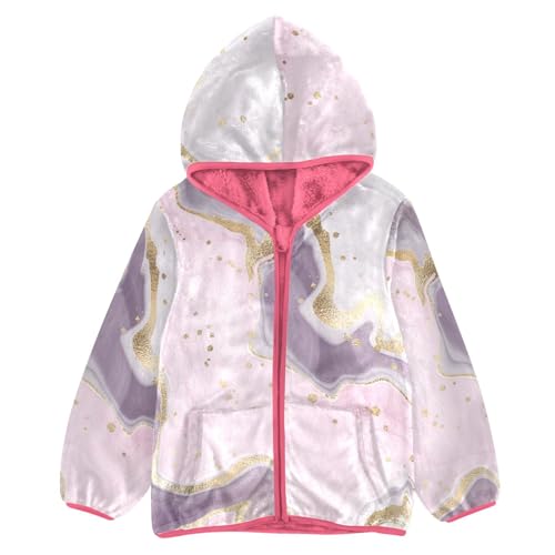 OTVEE Pink Purple Marble Texture Kids Hoodie Jacket Fall Spring Full Zip Warm Outwear Coat