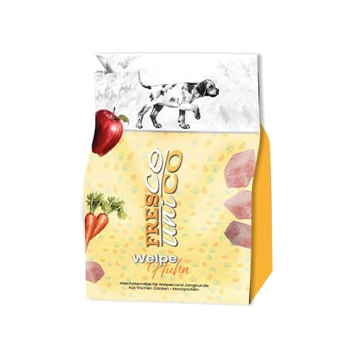FRESCO Dog Unico Huhn 1kg | Welpenfutter Trockenfutter für Hunde ohne Weizen | Extra hoher Frisch-Fleischanteil 65% & Gemüse | Hundefutter trocken Junior | Mono-Protein & hohe Verträglichkeit