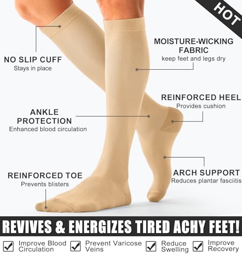 Image of Copper Compression Socks Women & Men Circulation(6 pairs) - Best for Running, Nursing, Hiking, Recovery & Flight Socks