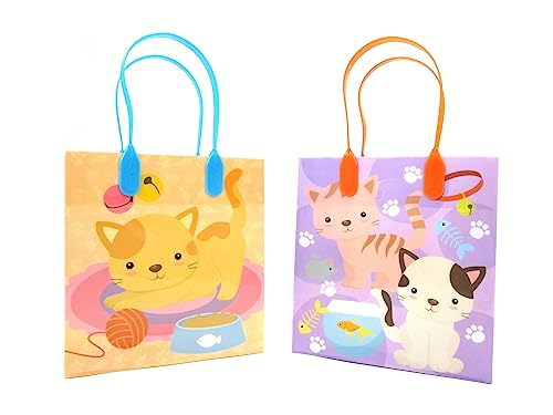 TINYMILLS Cats and Kittens Party Favor Bags Cat and Kitten Goody Bags with Handles for Cat and Kitten Theme Birthday Party Pack of 12 - Thumbnail 3