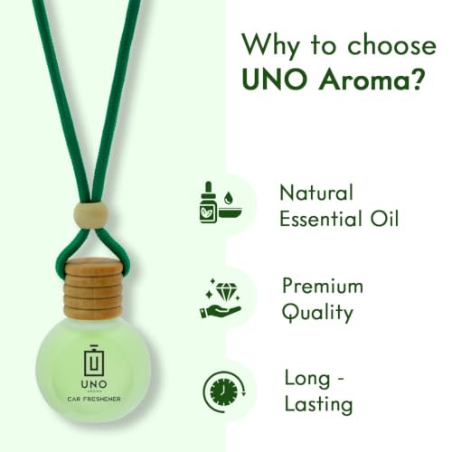 Image of UNO AROMA Natural Kapoor Car Air Freshener, 15ml, Long Lasting Hanging car perfume, Toxin-Free Oil in Glass Bottle with Wooden Diffuser, Car Accessories for fresh aroma, Last Upto-60 Days