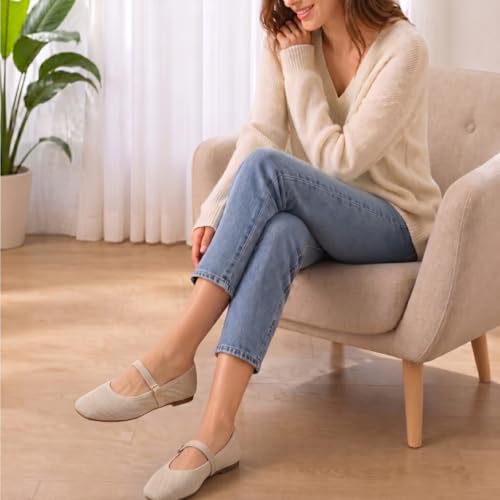 Image of Frank Mully Womens Casual Flat Shoes Square Toe Shoes Knitted Mesh Flat Comfort Work Flat Shoes for Daily Washable