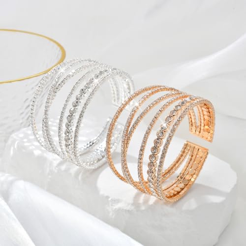 Bling Multilayer Chunky Twist Crystal Rhinestone Adjustable Cuff Bracelet Bangle for Women Wedding Formal Prom Jewelry Costume3