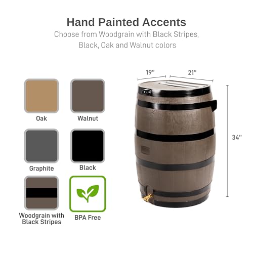 image for RTS Home Accents 50-Gallon Rain Barrel, Flat Back Rain Water Collectio