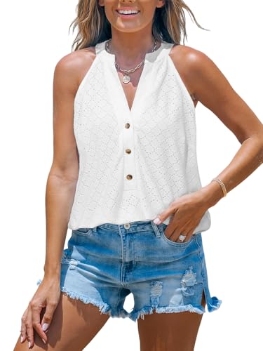 Image of CUPSHE Women's Striped V-Neck Tank Top Button Front Casual Sleeveless