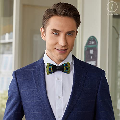 Image of Feather Bow Ties for Men Original Luxury Elegant Wedding Bow Tie Pre-Tied Handmade Mens Bowties for Tuxedo