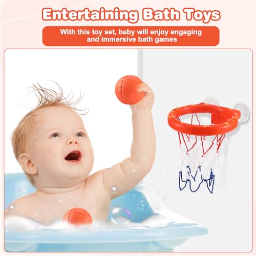 Babybadspeelgoed: 5 ballen zonder gaten + basketbalring met sterke zuignap. Badspeelgoed voor peuters of kleuters/jongens of meisjes. Speelgoedset voor woonkamer, badkamer, slaapkamer - Afbeelding 5