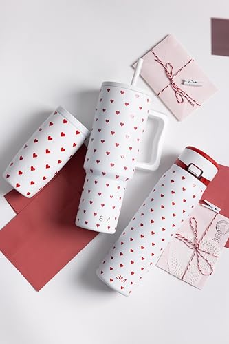 Image of Simple Modern 40 oz Valentine's Day Trek Tumbler with Handle and Straw Lid | Cup Holder Friendly Insulated Stainless Steel Travel Mug | Crimson Hearts
