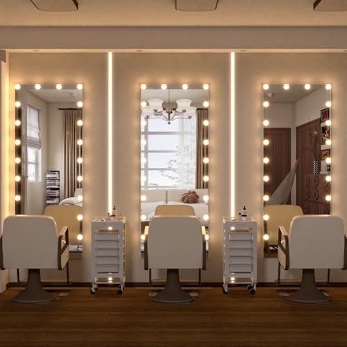 CASSILANDO Espejo de cuerpo entero con luces, 160 x 50 cm, espejo de pie Hollywood, espejos montados en la pared con luz, espejo de tocador grande para dormitorio, 3 modos de color (blanco) - imagen 4