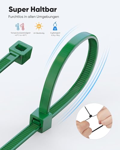 200 Stück Kabelbinder Grün Set,100/150/200/300 mm(je 50 Stück),Highwings Nylon Verschiedene Größen Super Haltbar Selbsthemmend Kabelbinder für Kabelmanagement,Gartenarbeit,Wohnen,Werkstätten