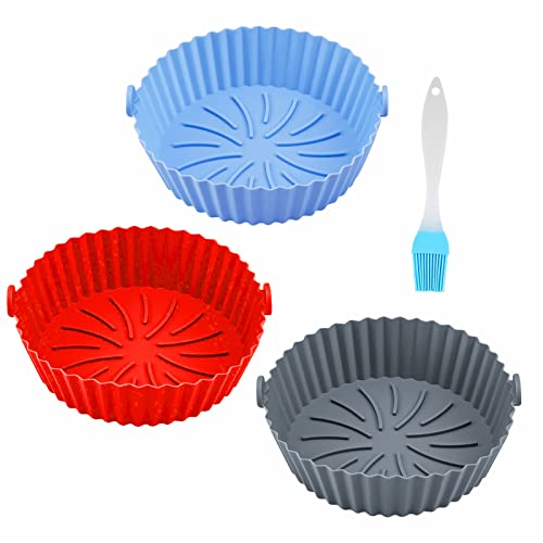 3 Piezas Molde Silicona Freidora de Aire, Moldes Silicona Freidora Aire,Olla de Silicona para Freidora de Aire，para Airfryer Microondas, Molde para Tartas, Vaporera, etc...17 * 14 * 5.5cm