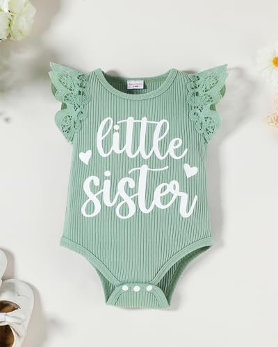 FAMIHAO Big Sister Little Sister Matching Outfits Baby Girl Romper Tops with Floral Shorts Summer Clothes Set,3-6M Green — view 3