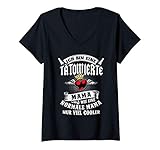 Damen Ich bin eine Tätowierte Mama Tatto Herz Krone Geschenk T-Shirt mit V-Ausschnitt