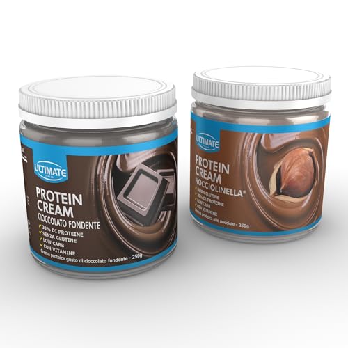 Ultimate Italia - 2 protein cream gusti misti (1 cioccolato fondente + 1 nocciolinella) - Senza Glutine - Low Carb - 2x250 g