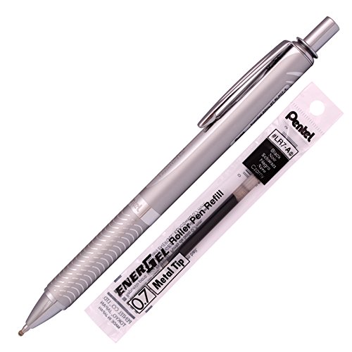 Pentel Energel Alloy RT Bolígrafo Gel Punta Media Tinta Negra Cuerpo Plata miniatura 1