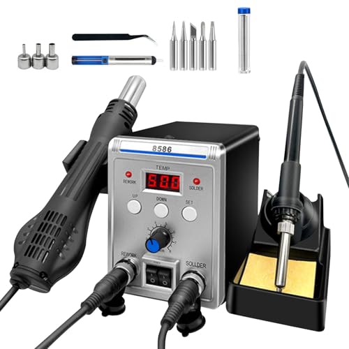 2 in 1 Hot Air Soldering Station, 700W Soldering Station with LED Display, Desoldering Station Hot Air Gun, Adjustable Temp 100~500°C, Fast Heating, ESD Safe