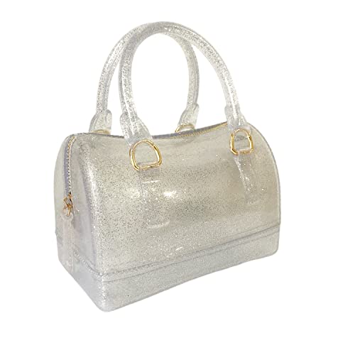 Image of Ladies Summer Jelly Pillow-shaped Top Handle Handbag Candy Color Transparent Crystal Purse