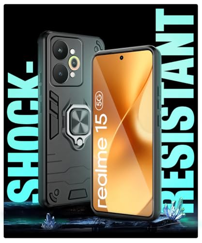 Image of WOW IMAGINE Shock Proof Back Case Mobile Cover for Realme 15 5G | Back Cover Case (Tough Armor | Hybrid PC + TPU | Ring Holder & in-Built Kickstand | Black)