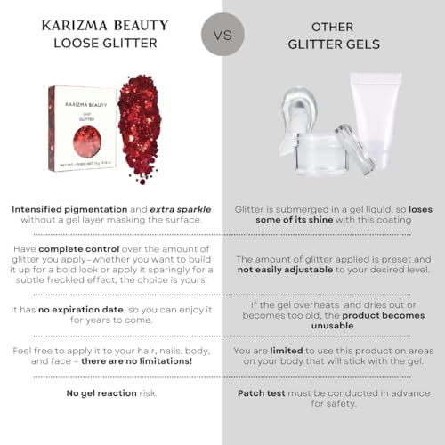 KARIZMA Vamp Glitter. 10g Chunky Face Glitter, Hair Glitter, Eye Glitter and Red Body Glitter for Women. Rave Glitter, Festival Accessories, Cosmetic Glitter Makeup. Loose Glitter Set