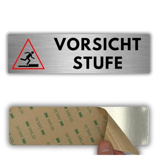 LEIASA | Schild Vorsicht Stufe - 5 x 18 cm - Stärke 0,8 mm - Aluminium - Selbstklebende Platte - Stolpergefahr Hinweis - Türschild - (Vorsicht Stufe)