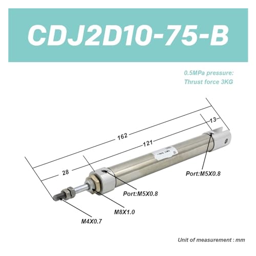 Vérin pneumatique double effet mini-tige 10mm course 50mm CDJ2D10-50-B