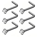 BLESSMYLOVE 316L Surgical Steel 22g/20g/18g Nose Rings Studs L-Shape Nose Nostrial Piercing Body Jewerly L Shaped Nose Studs 1.5mm 2mm 2.5mm 3mm CZ Nose Screw Studs Rings for Women, Stainless Steel
