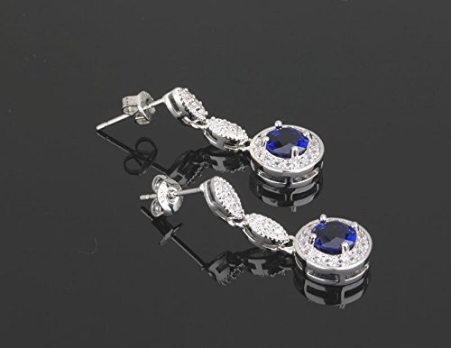 Crystalline Azuria Dangle Earrings with Round Blue Simulated Sapphire Zirconia Crystals 18K White Gold Plated for Women by Crystalline Azuria - Used condition - Image 3