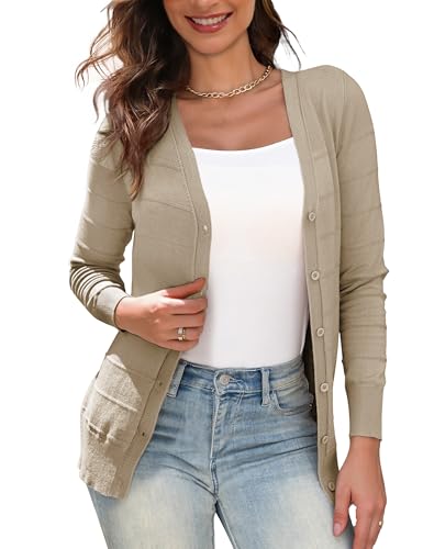 Othyroce Women's Cardigans V Neck Button Down Long Sleeve Knit Open Front Sweater3