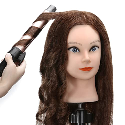 Silky 100% Human Real Hair Mannequin Head With 9 Tools And Clamp, Hairdressers' Practice Training Manikin Head And Cosmotology Doll Head For Hairstyling And Braid - Dark Brown #TOP5