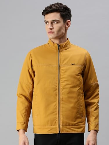 Image of SHOWOFFFF Men Solid Front-Open Jacket | Stand Collar Full Sleeves Nylon Jacket's for Mens | Slim Fit Regular Length Jackets for Men's