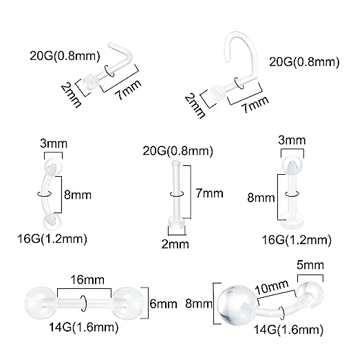 Oveta Clear Piercing Retainers Flexible Bioflex 14G 16G 20G Navel Belly Button Ring Lip Labret Eyebrow Tongue Barbells Cartilage Tragus Earrings Retainer4