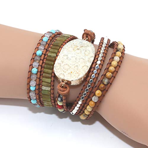 Image of Boho Wrap Bracelet for Women, Handmade Natural Imperial Jasper Multi-Layer Stone Beaded Bracelet, Bohemian Healing Crystal Stone Jewelry Gifts