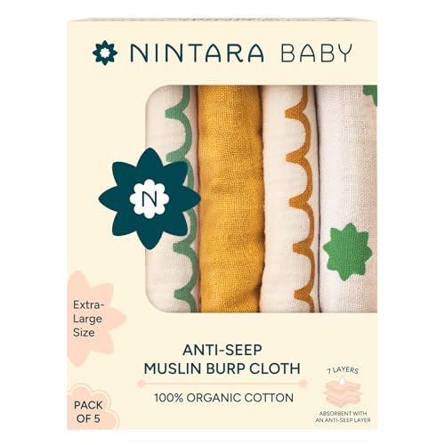 Anti-seep Organic Muslin Cotton Burp Cloths (Pack of 5)