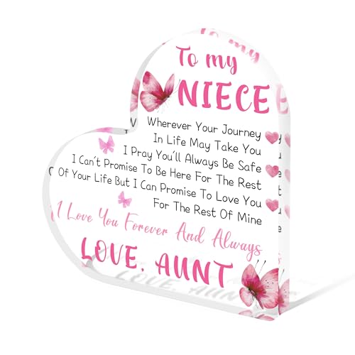 Tian Zhun Niece Gifts from Auntie Christmas Gifts for Niece Acrylic Heart Home Desk Plaques for Christmas Birthday