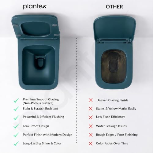 Image of Plantex Rimless Washdown Flushing /Imported Ceramic Wall Hung Commode for Toilet /Western Commode with Soft Closing Toilet Seat - P Trap - (Pine Blue)