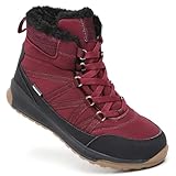 TSIODFO Outdoor Women Hiking Insulated Boots Waterproof Winter Fur Warm Snow Boots for Girls Leather Ankle Boots Wine Red Size 9.5