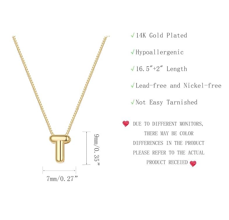 Image of Personalized Bubble Letter Initial Necklace, 14K Gold Plated, Dainty Pendant for Women, Trendy Gold Jewelry
